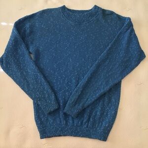 Vtg Weekendo Textured Blue Knit Sweater Medium Linen Cotton Ramie Grandpacore